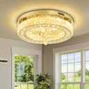 20'' Gold Modern Crystal Chandelier LED Dimmable Flush Mount Crystal Ceiling Light for Living Room Bedroom Dining Room