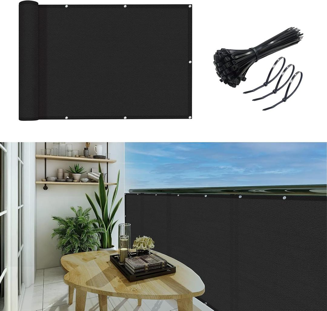 3'x10'Balcony Privacy Screen Cover Fence Cover UV Protection Weatherproof Windscreen Heavy Duty for Patio, Backyard,Black