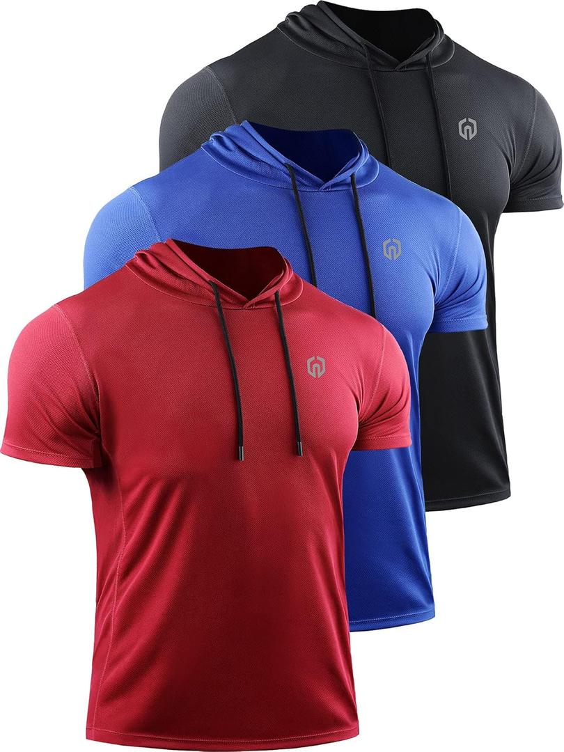 NELEUS Dry Fit Workout Athletic Muscle Tank Top Running Shirts with Hoods (Medium, 5084 Black/Blue/Red, 3 Pack)