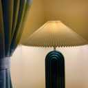 Blue Ceramic Desk lamp, Medieval Desk lamp, Suitable for Living Room Coffee Table, Bedroom Bedside lamp, Unique Pleated lampshade, Suitable for Office and Bedroom (Gold foil+beige lampshade)