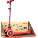 Red Mini 3 Wheel Scooter for Kids Lean-to-Steer with LED Light-Up Wheels, Adjustable Handlebar, Wide Anti-Slip Deck, Smooth PU Wheels, Rear Foot Brake Toddler Scooter for Ages 2+