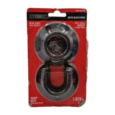 (2-Pk) Everbilt Heavy-Duty Closet Pole Sockets Matte Black 1-5/16&quot;