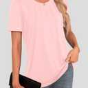 Agnes Urban Womens Tops Dressy Casual Short Sleeve Shirts Summer Loose T Shirts Trendy Tops Pleated Tunic Blouses (Pink, L)