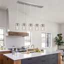 Kitchen Island Lighting, Pendant Lighting for Dining Room Kitchen Island Lighting Farmhouse Chandelier, 5 Light Hanging Linear Chandelier Brushed Nickel Pendant Lights with Clear Glass Shades