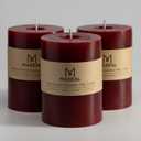 MOZEAL 3" x 4" Hand-Poured Unscented Candle,Dripless Pillar Candle Set of 3,Long Clean Burning,Approx 72 Hours Burn Time,Rustic Country Style,Wedding,Dinner,Christmas and Home Decor,Dark Red