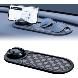 Universal Anti-Slip Car Dashboard Mat with 360 Rotating Phone Holder Multi-Functional Organizer Pad for Phones, Sunglasses, Keys, and Daily Essentials (Gray Black)