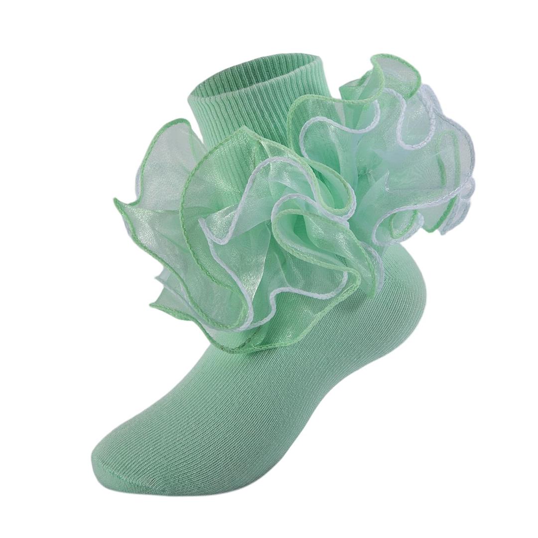 MKYSZLT Girls Ruffle Socks Toddler 4-Layer Big Lace Frilly Dress Socks Turn Cuff Fancy Pageant Sock for Baby Girl Little Kids (US, Age, 4 Years-6 Years, light green - 1 pair)