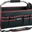 20 In Tool Carrier, Open Top Tool Tote 30 Pockets, Waterproof Tool Bag For Men, Foldable Wide Mouth Electricians Tool Bag, With Stainless Steel Handle and Removable Shoulder Strap