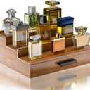 Walnut Wood Cologne Organizer for Men 3 Tier Cologne Stand,Wooden Cologne Holder Display Shelf with Hidden Compartment and Drawer,Perfume Organizer Great Gift for Men