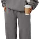 Trendy Queen 2 Piece Lounge Sweat Sets Plus Size Fall Fashion Matching Sweatsuits Wide Leg Pants Travel Outfit Winter Clothes (Medium, Blackgrey)