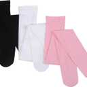 Girls Dance Tights Student School Tights 40 Den 3-Pack (11-13 Years, Black/White/Pink)