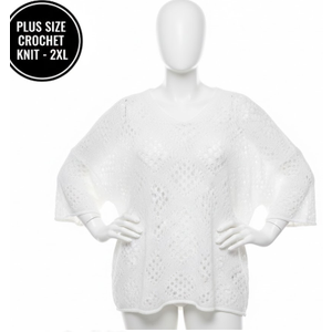 Verdusa Women's Plus Size Hollow Out Crochet Knit Tops Sheer Short Sleeve Pullover Sweaters 2XL