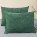 CaliTime Throw Pillow Covers Decorative 20 X 26 Inches Pack of 2 Cozy Chenille Standard Pillow Shams Cases for Couch Sofa Bed Living Room Home Dark Green (26" x 20" (Pack of 2))