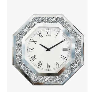 XIHACTY Wall Clock, Octagon Mirror Glass Clock, Cute Diamond 12inch NonTicking Clock for Wall Décor, Perfect Home Decor for Bedroom, Bathroom Motif, Dining Room(Excluding Batteries.)