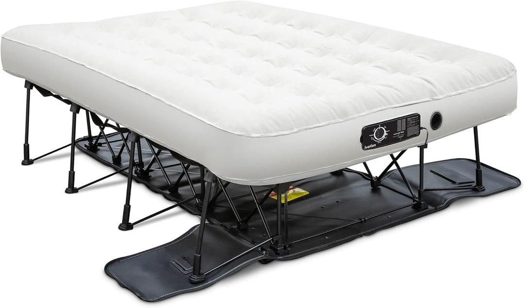 Ivation EZ-Bed (Full) Inflatable Air Mattress with Frame & Rolling Case, Built-in Deflate Defender Dual Pump Technology - 3 Min Self Inflate/Deflae Raised Blow up Bed on Legs, Premium Coil Design, Full Size
