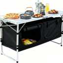 JOUYEK Camping Table, Folding Camping Table with Storage, Portable Kitchen Table, Lightweight, 3 Heights Adjustable Camping Furniture for BBQ, Picnic, Camping, Hiking, Beach, Outdoor Black