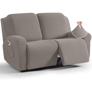 TAOCOCO Recliner Loveseat Slipcover, 6 Pieces Dual Recliner Sofa Covers for 2 Seat Dual Reclining Loveseat Couch, Stretch Soft Jacquard Pattern Furniture Protector with Elasticity (2XL, Pale Brown)