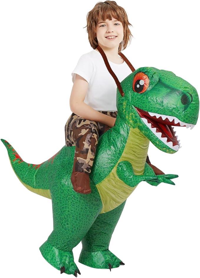 One Casa Inflatable Costume Dinosaur Riding T Rex Air Blow up Funny Party Halloween Costume for Kids