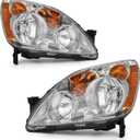 Headlight Compatible with 2005 2006 Honda CRV Headlamp Chrome Housing Amber Reflector Replacement Pair