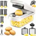 JAYVAR Vegetable Chopper for Mandoline Slicer, 15-In-1 Veggie Choppers, Cheese Grater, Onion Cutter with Container, Kitchen Gadgets Essentials, Vegetable Dicer, Onion Mincer Tomato Slicer (White)