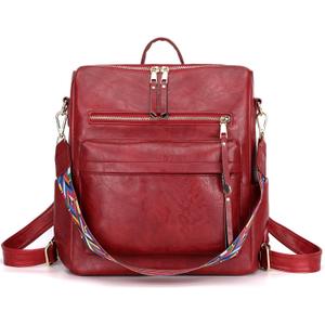 Women's Fashion Backpack Purse Multipurpose Design Convertible Satchel Handbags Shoulder Bag Travel bag (Red)