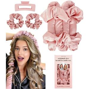 Heatless Curls Overnight Hair Curler to Sleep In Soft Large Jumbo Hair Rollers Flexi Rods for Long Hair Blowout Look Big Curl, No Heat Overnight Curls Satin Heatless Curling Rod Set with Claw Clip