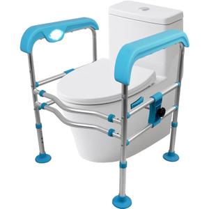 Heavy Duty Aluminum Toilet Safety Rails for Seniors,Adjustable LED Toilet Safety Frame for Elderly,Adjustable Height & Width Safety Rails Support for Most Toilets,Stand Up Assist,665lbs