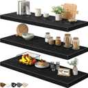 QEEIG 12" Deep Floating Shelves for Wall - 12 x 36 inch Book Shelf Bathroom Bedroom Kitchen Living Room Hanging Bookshelf Farmhouse Set of 3, Black (026-90B3), 12"D x 35.4"W