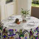 XCHI Plaid Gnomes Masks Iris Fleur De Lis Mardi Gras Tablecloth Round Carnival Table Cloth Washable Table Covers for Indoor Dining Home Party Decorations 60x60 Inch