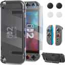 RHOTALL Clear Protective Case Cover Shell for Nintendo Switch 2(2025),Full Dockable Slim Transparent Hard PC Protection Accessories Case for Switch 2 with Anti-Scratch Screen Protector,4 Thumb Grip