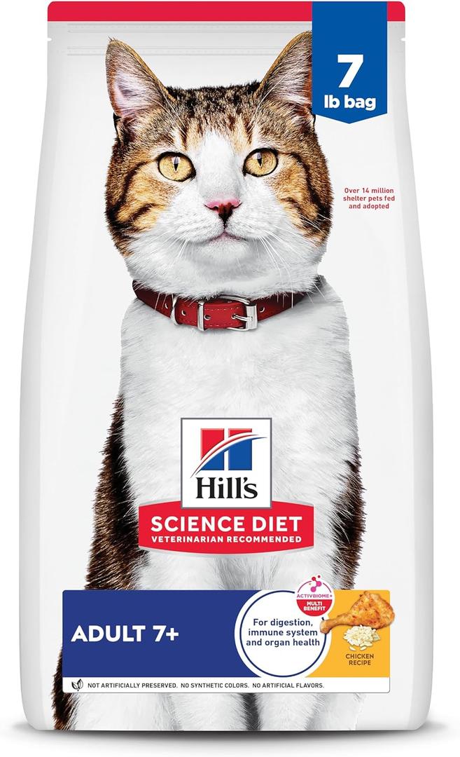 Hill's Science Diet Adult 7+ Dry Cat Food, Chicken, 7 lb. Bag (EXP 07/01/27)