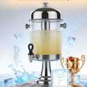 Beverage Dispenser with Stand,2 Gallon Drink Dispenser for Parties,Events,Buffet &Self-Serve,Dual Ice Tube Core Fruit Infuser,Leakproof Spigot,Clear PC Container,Stainless Steel Lid&Base