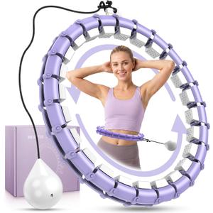 Weighted Fitness Hoop for Adults, 47 Inch Plus Size Adjustable Infinity Ring, 24 Detachable Links, Quiet Waist Exercise Hoop for Women Beginners, Core and Weight Loss Home Workout