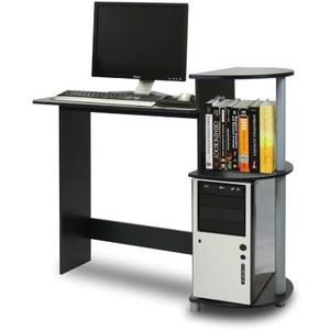 Furinno COMPACT Desk, 28.5" Wide Gaming Desk with Shelves, Computer Desk with Book Shelf, Office Desk for Home Office, Study Room, Dorm, Bedroom, Black