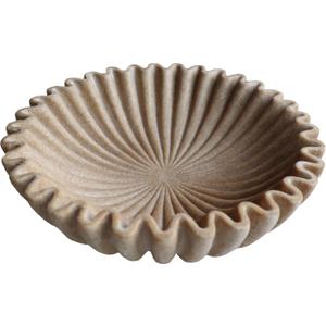 10" Large Decorative Bowl decor, Scalloped Bowls for Modern Home Decor,Ruffle Decor,Stylish Key Bowl for Entry Table, Decorative Fruit Bowl for Kitchen Counter, Artificial Stone Beige