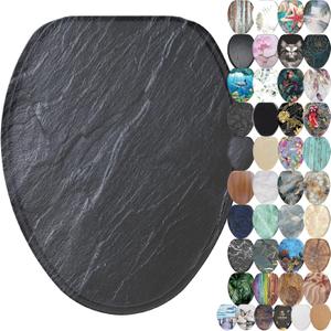 SANILO Wooden Toilet Seat with Soft Close [ELONGATED] - Decorative, Quiet & Slow Close Molded Wood Seat - With Strong Bumpers & Hinges - Adjustable Fit - Granite