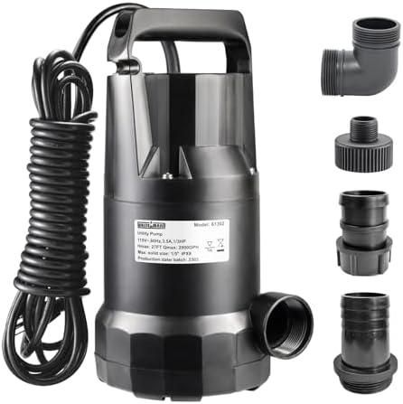 WASSERMANN 1/3HP Submersible Water Pump-Oil Free Design with 10 FT Power Cord,2900GPH Thermoplastic Utility Portable Transfer Pump Clean Water Removal Drain Pump for Swimming Pool Garden Basement