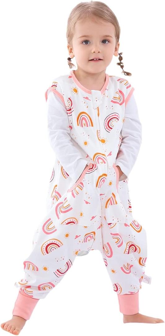 Toddler Sleep Sack with Feet, 0.5TOG Wearable Blanket, Baby Sleeping Sack with Legs (White, M)