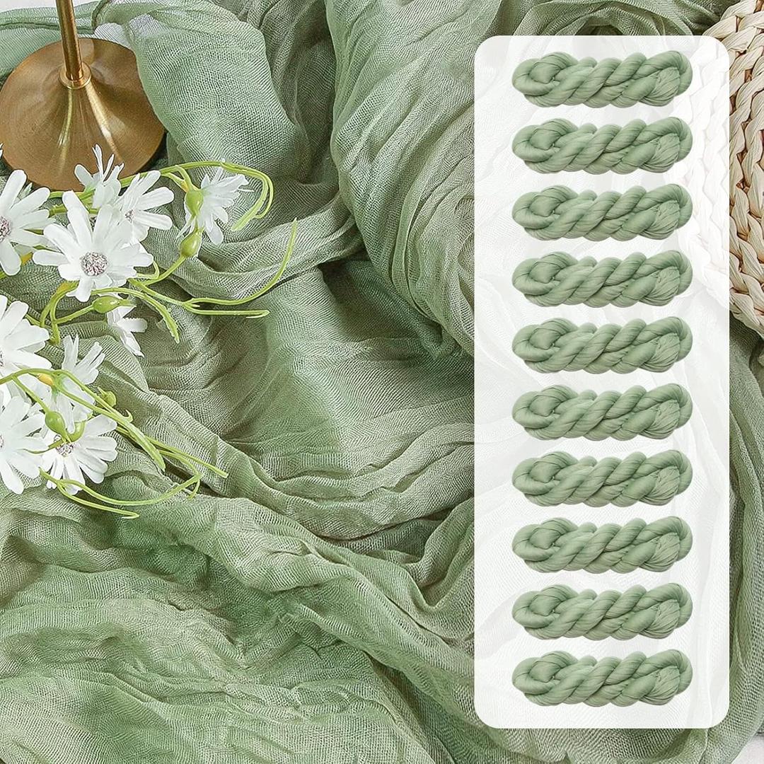 FEXIA 10 Pack Sage Green Table Runner 35x120 Inches for Baby Shower Decoration Gauze Table Runner for Wedding Party First Communion Centerpiece Engagement Bridal Shower Boho Decoration (Sage Green)