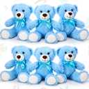 Aoriher 6 Pieces Valentines 10 Inch Bear Bulk Stuffed Animal Baby Shower Soft Cute Bear Plush Toys Sleeping and Playing Valentines Baby Shower Birthday Party Favor Decorations (Blue)