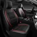 CAR PASS Universal FIT Piping Leather Two Front Seat Covers, Waterproof Faux Leather for SUV Sedan Van Truck, Airbag Compatible,Reserved Opening Holes for Headrest Covers. (Black red), 2 Piece