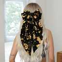 2 x Halloween Black Hair Bow Clips Halloween Pumpkin Hair Accessories Long Tail Bows Big Hair Clips Gold Witch Pumpkin Design Hair Barrettes Fall Hallowee Hairstyle Decorations for Women Girls, 1Pcs