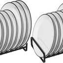2 Pack Plate Holders Organizers 8 Slots Upright Cabinet Dish Drying Racks Metal Plate Stands (for 6In. 10In. Plates) Dish Organizers for Countertop and Cupboard(at Least 11.2in.Height) Black