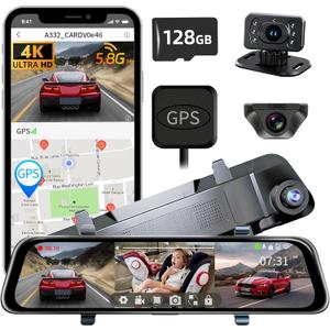 L09 Mirror Dash Cam with STARVIS 2 Sensor, Rear View Mirror Camera 5.8GHz Fast WiFi, 4K Front 2.5K Rear 1080P Inside Backup Camera for Car, GPS, WDR&HDR Night Vision, 12" IPS Screen, with 128G SD Card