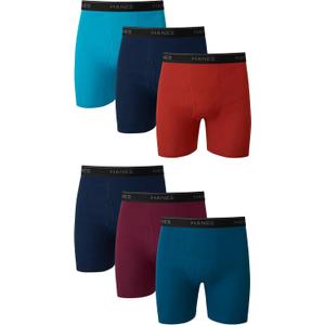 Hanes Men's Boxer Briefs, Cool Dri Moisture-Wicking Underwear, Cotton No-Ride-up for Men, Multi-Packs (Red/Blue - 6 Pack)