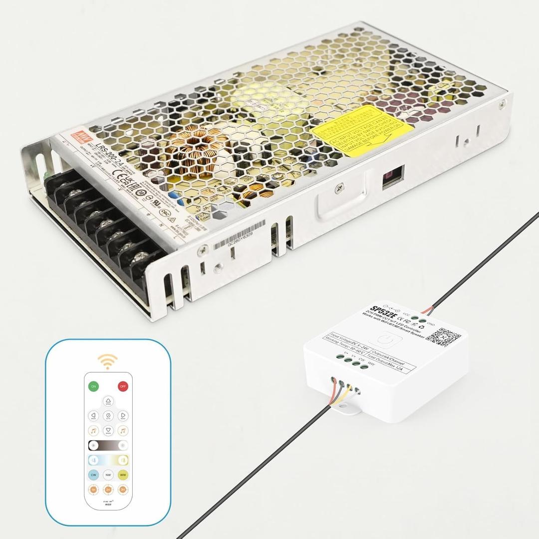 200W Low Voltage LED Power Driver Transformer with LED Controller, 24V DC Power Supply for Track Lighting, Dimmable & Control via App, Remote, Compatible Track Rails & Light Heads