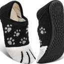 ATHMILE House Slippers for Women Men Indoor Barefoot Slippers Socks Furry Slip on House Shoes Cozy Comfy for Home Bedroom Travel Yoga (9-10 Women/8-9 Men, Black Cat Paw)