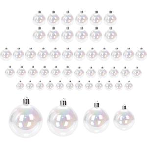 48 Pcs Christmas Rainbow Decorations - Transparent Fillable DIY Hanging Balls, 4 Sizes for Xmas Tree Home Party Decor