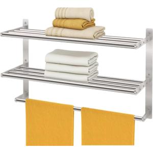 Hotel Towel Racks for Bathroom Wall Mounted, BETHOM 24 Inch Towel Shelf for Bathroom, 3-Tier Bathroom Towel Rack with Tower Bars, Brushed Nickel