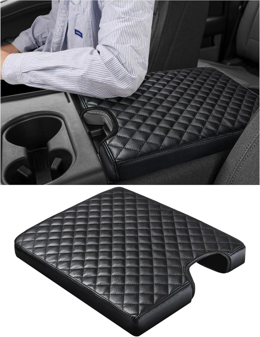 Center Console Cover for Ford F150 F250 F350 F450 F550 2015-2025 with 40/20/40 Jump Seat, PU Leather Middle Console Cover Armrest Seat Box Lid Protective Cover (Black)